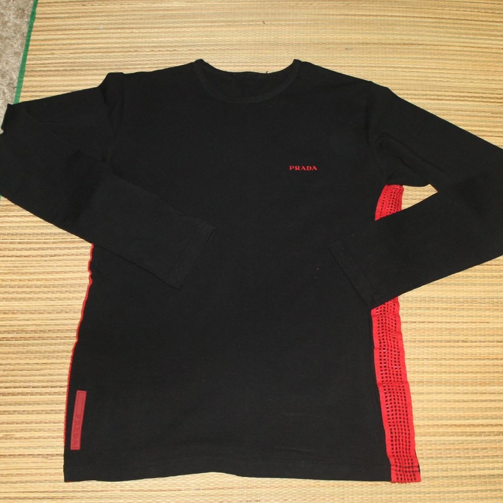 Prada Logo Mesh Side Long Sleeve Jersey Top Shirt